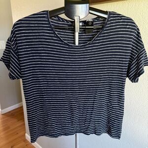 Chico's 100% Linen Boat Striped Cropped Nautical Flowy Boxy Summer Top Size M
